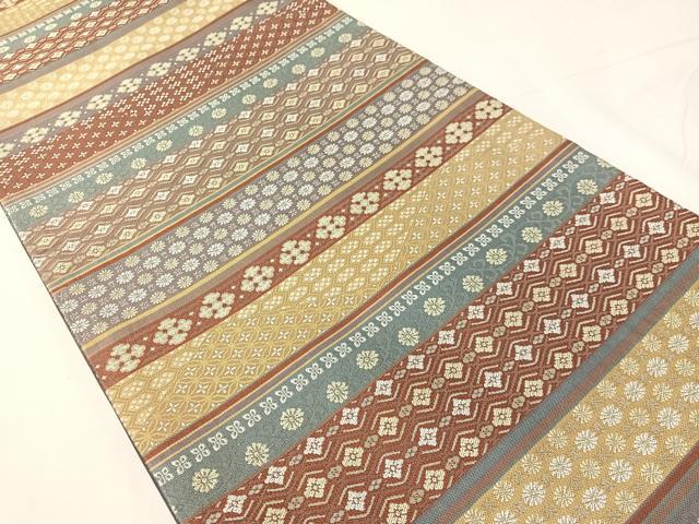 平和屋着物●全通柄袋帯　紹巴　横段吉祥花文　正絹　逸品　CABH4461vp