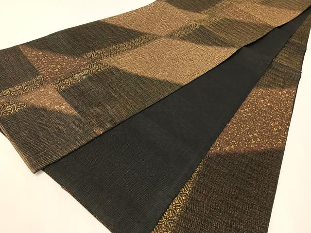平和屋着物▽両面　六通柄袋帯　スリーシーズン　春夏秋　櫛織　吉祥花文　黒地　金糸　正絹　逸品　未使用　CABH4462vp