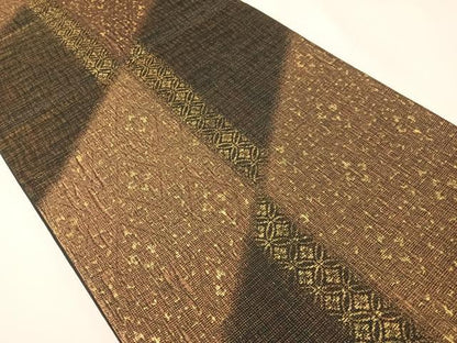 平和屋着物▽両面　六通柄袋帯　スリーシーズン　春夏秋　櫛織　吉祥花文　黒地　金糸　正絹　逸品　未使用　CABH4462vp
