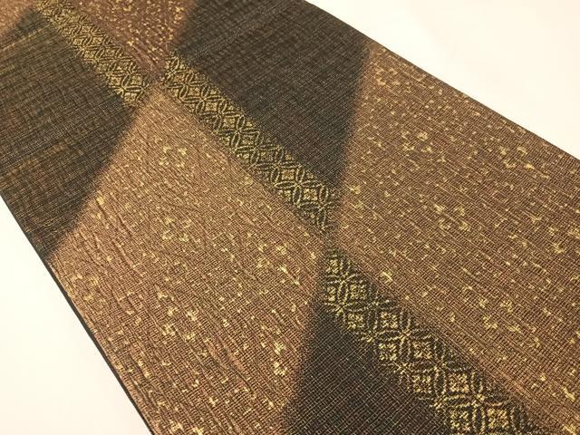 平和屋着物▽両面　六通柄袋帯　スリーシーズン　春夏秋　櫛織　吉祥花文　黒地　金糸　正絹　逸品　未使用　CABH4462vp