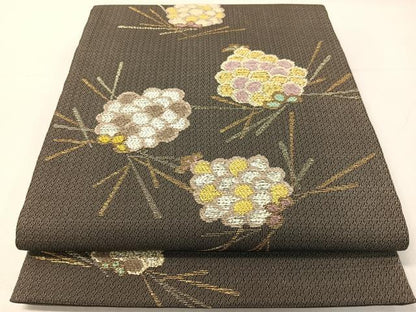平和屋着物▽太鼓柄袋帯　スリーシーズン　春夏秋　モール　松ぼっくり　金銀糸　正絹　逸品　CABH4464vp
