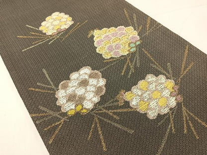 平和屋着物▽太鼓柄袋帯　スリーシーズン　春夏秋　モール　松ぼっくり　金銀糸　正絹　逸品　CABH4464vp