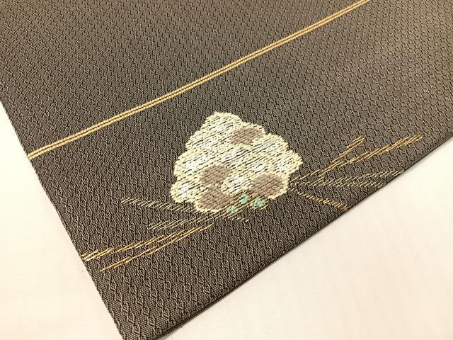 平和屋着物▽太鼓柄袋帯　スリーシーズン　春夏秋　モール　松ぼっくり　金銀糸　正絹　逸品　CABH4464vp