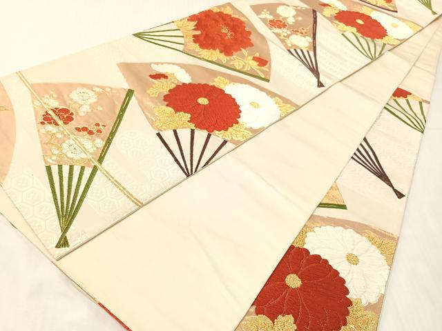 平和屋着物●西陣　河合美術織物謹製　六通柄袋帯　唐織　扇面花文　金糸　正絹　逸品　CABH4467vp