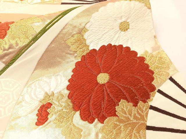 平和屋着物●西陣　河合美術織物謹製　六通柄袋帯　唐織　扇面花文　金糸　正絹　逸品　CABH4467vp