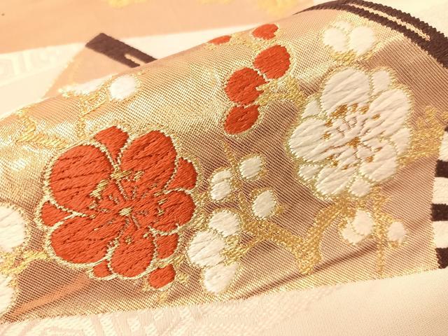 平和屋着物●西陣　河合美術織物謹製　六通柄袋帯　唐織　扇面花文　金糸　正絹　逸品　CABH4467vp