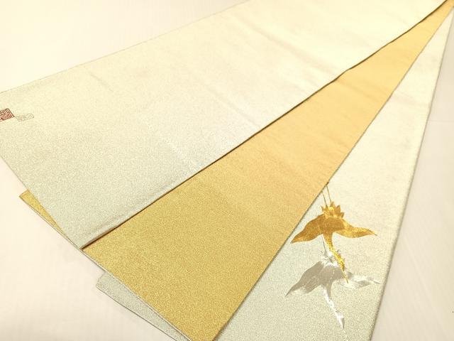 平和屋着物●国際的伝統工芸作家 十二代・藤林徳扇 苑寿 総駒刺繍 太鼓柄袋帯 綴れ 華の式部 飛鶴文 金銀糸 色紙付き 正絹 逸品 CABH4469vp