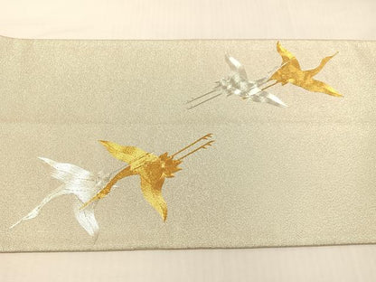 平和屋着物●国際的伝統工芸作家 十二代・藤林徳扇 苑寿 総駒刺繍 太鼓柄袋帯 綴れ 華の式部 飛鶴文 金銀糸 色紙付き 正絹 逸品 CABH4469vp