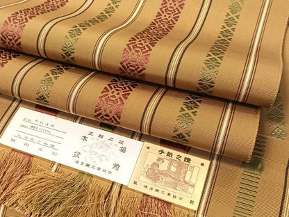 平和屋着物●本場筑前博多織　八寸名古屋帯　脇田元信作　献上　証紙付き　正絹　逸品　未使用　CABH4470vp
