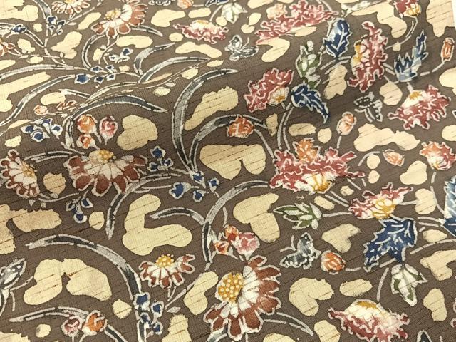 平和屋着物●九寸開き名古屋帯　紅型と藍　ぜんまい織臈纈染　草木染工房　更紗花蝶文　正絹　逸品　CABH4472vp