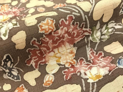 平和屋着物●九寸開き名古屋帯　紅型と藍　ぜんまい織臈纈染　草木染工房　更紗花蝶文　正絹　逸品　CABH4472vp