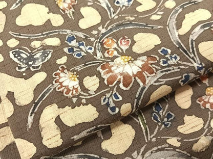 平和屋着物●九寸開き名古屋帯　紅型と藍　ぜんまい織臈纈染　草木染工房　更紗花蝶文　正絹　逸品　CABH4472vp