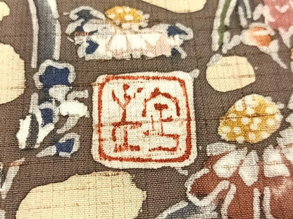 平和屋着物●九寸開き名古屋帯　紅型と藍　ぜんまい織臈纈染　草木染工房　更紗花蝶文　正絹　逸品　CABH4472vp