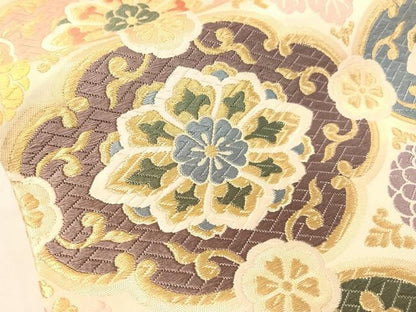 平和屋着物●六通柄袋帯　唐織　錦綾富貴文　金銀糸　正絹　逸品　CABH4474vp