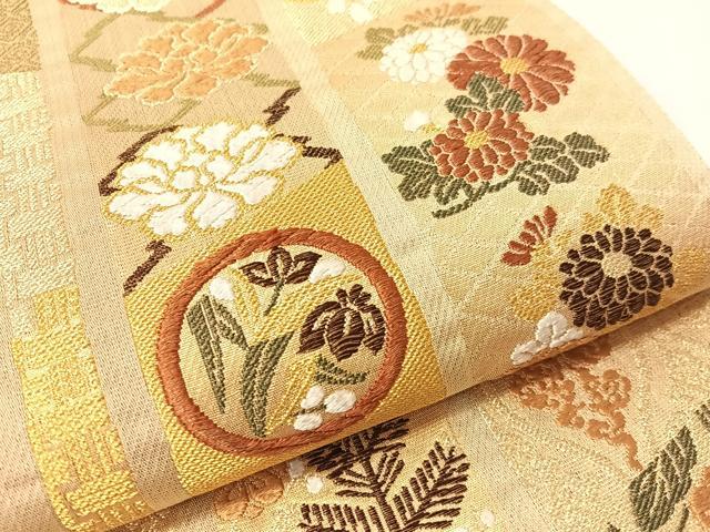 平和屋着物●六通柄袋帯　唐織　三寶　花蝶吉祥間道　金糸　正絹　逸品　CABH4475vp