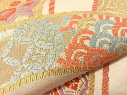 平和屋着物●西陣　川島織物　六通柄　本袋帯　唐織　吉祥花文　金糸　正絹　逸品　CABH4476vp