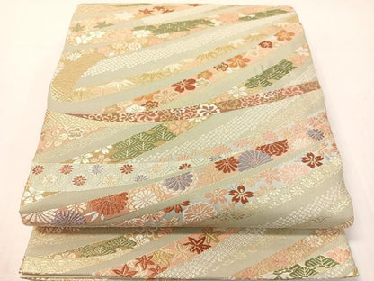 平和屋着物●六通柄袋帯　唐織　熨斗吉祥花文　金糸　正絹　逸品　CABH4478vp
