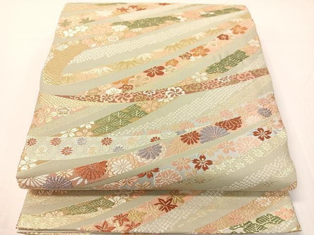 平和屋着物●六通柄袋帯　唐織　熨斗吉祥花文　金糸　正絹　逸品　CABH4478vp
