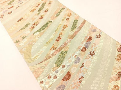 平和屋着物●六通柄袋帯　唐織　熨斗吉祥花文　金糸　正絹　逸品　CABH4478vp