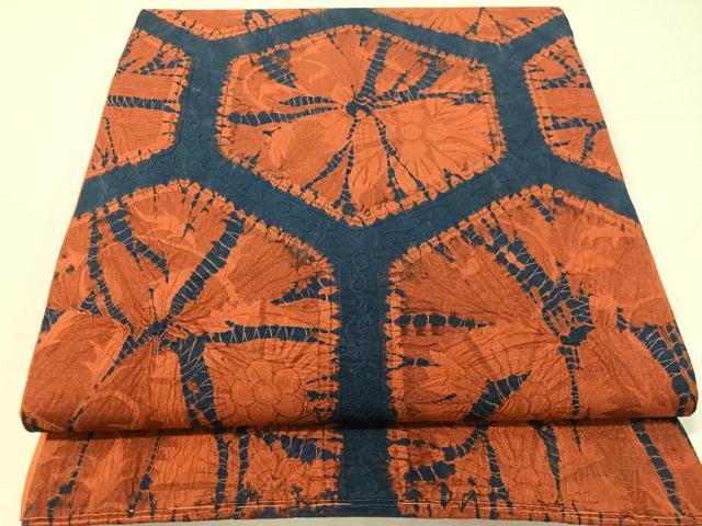 平和屋着物●六通柄袋帯　蜘蛛絞り　吉祥花文　正絹　逸品　CABH4479vp