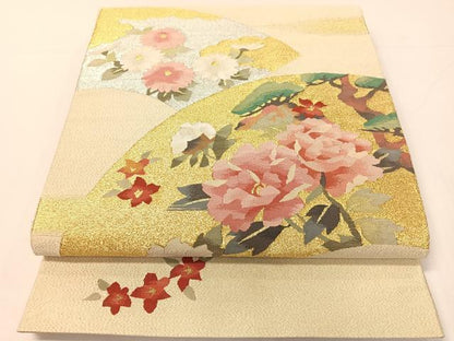平和屋着物●爪掻き本綴れ　太鼓柄袋帯　地紙花文　金銀糸　正絹　逸品　未使用　CABH4480vp