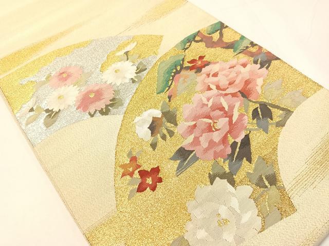 平和屋着物●爪掻き本綴れ　太鼓柄袋帯　地紙花文　金銀糸　正絹　逸品　未使用　CABH4480vp
