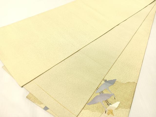 平和屋着物●爪掻き本綴れ　両面　太鼓柄袋帯　群れ鶴　葡萄蔦の葉文　金銀糸　正絹　逸品　CABH4482vp