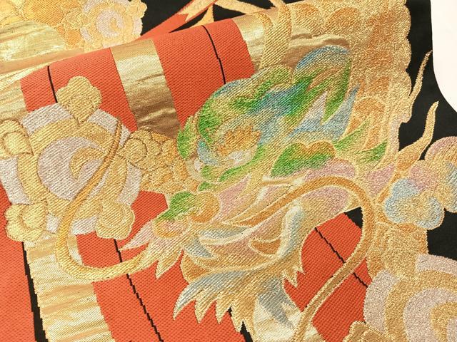 平和屋着物●六通柄袋帯　雲龍　黒地　金銀糸　正絹　逸品　CABH4485vp