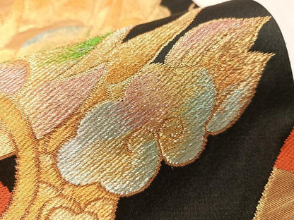 平和屋着物●六通柄袋帯　雲龍　黒地　金銀糸　正絹　逸品　CABH4485vp