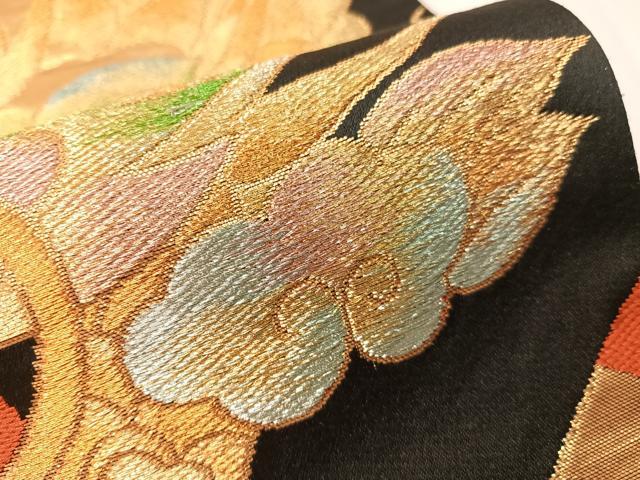 平和屋着物●六通柄袋帯　雲龍　黒地　金銀糸　正絹　逸品　CABH4485vp