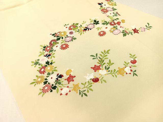 平和屋着物●塩瀬　友禅　九寸名古屋帯　草花文　正絹　逸品　CABH4487vp