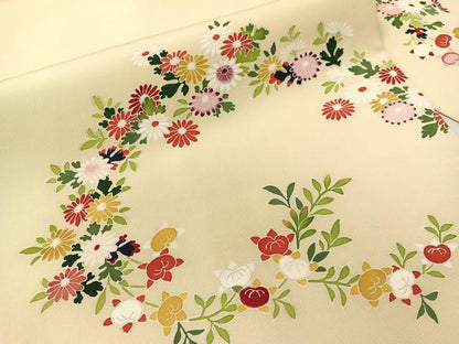 平和屋着物●塩瀬　友禅　九寸名古屋帯　草花文　正絹　逸品　CABH4487vp