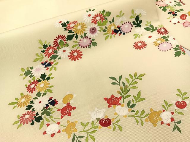 平和屋着物●塩瀬　友禅　九寸名古屋帯　草花文　正絹　逸品　CABH4487vp