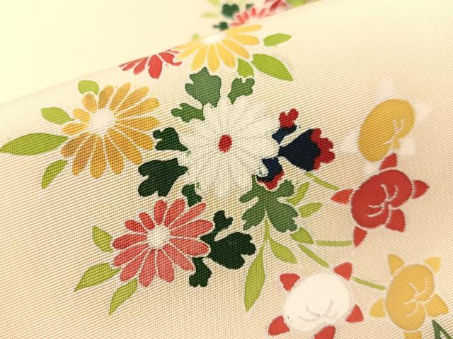 平和屋着物●塩瀬　友禅　九寸名古屋帯　草花文　正絹　逸品　CABH4487vp