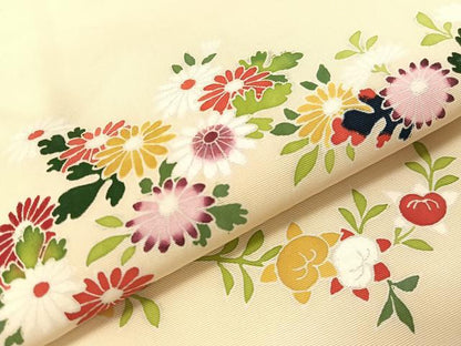 平和屋着物●塩瀬　友禅　九寸名古屋帯　草花文　正絹　逸品　CABH4487vp