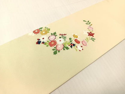 平和屋着物●塩瀬　友禅　九寸名古屋帯　草花文　正絹　逸品　CABH4487vp