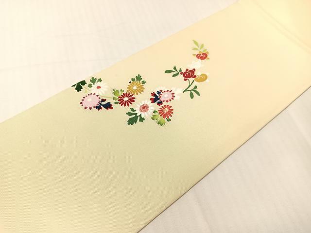 平和屋着物●塩瀬　友禅　九寸名古屋帯　草花文　正絹　逸品　CABH4487vp
