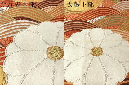 平和屋着物●西陣　河合美術織物謹製　六通柄袋帯　唐織　立波花文　金糸　正絹　逸品　CABH4490vp