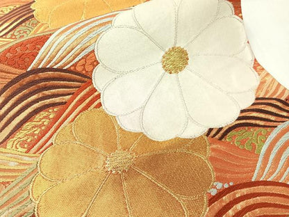 平和屋着物●西陣　河合美術織物謹製　六通柄袋帯　唐織　立波花文　金糸　正絹　逸品　CABH4490vp