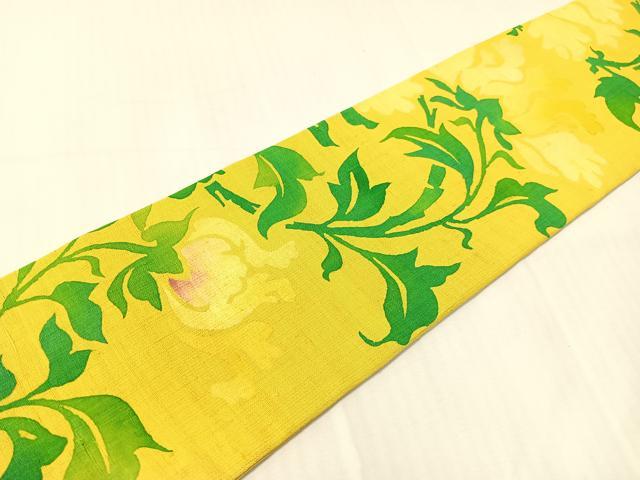 平和屋着物●九寸名古屋帯　紬地　ろうけつ染　更紗唐草文　正絹　逸品　CABH4493vp