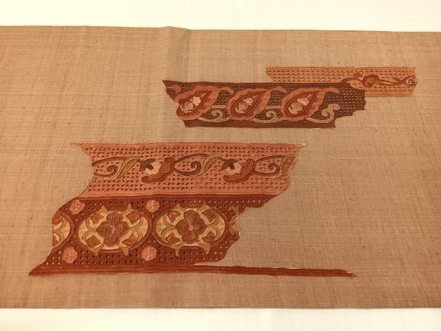 平和屋着物●中国三大刺繍　スワトウ相良刺繍　総刺繍　太鼓柄袋帯　紬地　更紗横段文　正絹　逸品　CABH4494vp