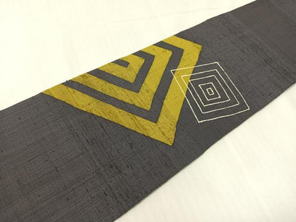 平和屋着物●九寸名古屋帯　紬地　ろうけつ染　幾何学文様　正絹　逸品　CABH4495vp