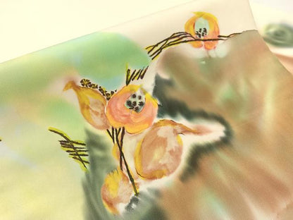 平和屋着物●塩瀬　九寸名古屋帯　ろうけつ染　草花文　正絹　逸品　CABH4496vp