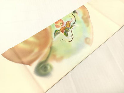 平和屋着物●塩瀬　九寸名古屋帯　ろうけつ染　草花文　正絹　逸品　CABH4496vp