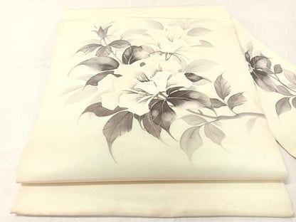 平和屋着物●塩瀬　九寸名古屋帯　手描き　蘭峰　草花文　正絹　逸品　CABH4498vp