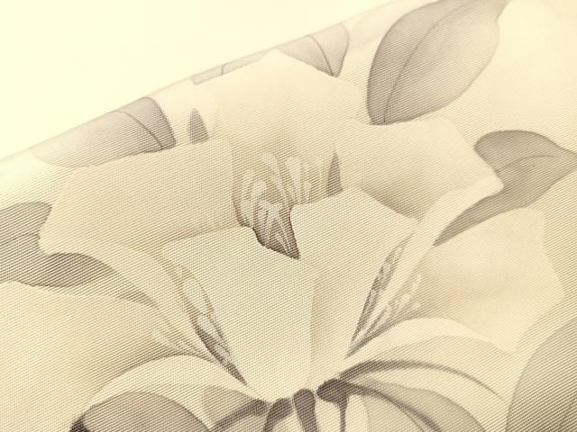 平和屋着物●塩瀬　九寸名古屋帯　手描き　蘭峰　草花文　正絹　逸品　CABH4498vp