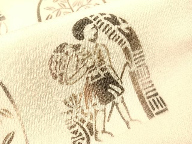 平和屋着物●九寸名古屋帯　型染め　エジプト壁画文様　鬼しぼ縮緬　鈴乃屋扱い　正絹　逸品　CABH4500vp