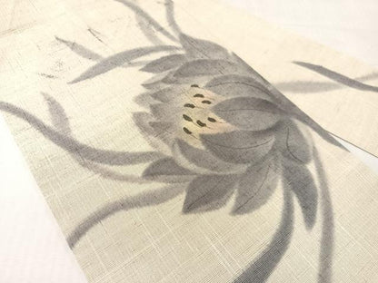 平和屋着物●九寸名古屋帯　手描き　紬地　草花文　正絹　逸品　CABH4501vp