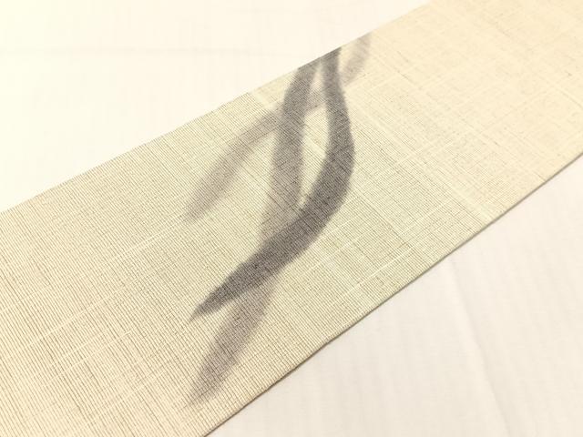 平和屋着物●九寸名古屋帯　手描き　紬地　草花文　正絹　逸品　CABH4501vp