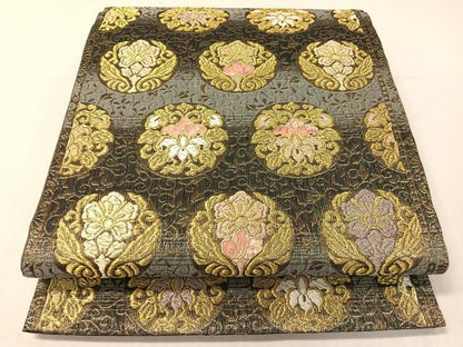 平和屋着物▽螺鈿　袋帯　スリーシーズン　春夏秋　唐織　更紗丸文　金彩　正絹　逸品　CABH4505vp